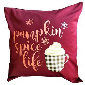 Autumn Winter Pillow Cover: Pumpkin Spice Life Graphic Applique, 18 x 18